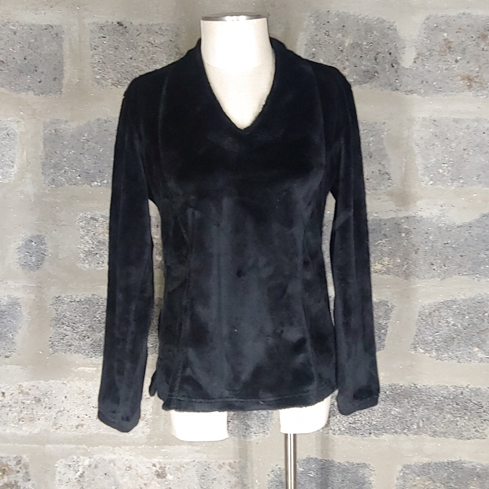 WOOLY BULLY WEAR sz S black fuzzy fleece top shirt sweater